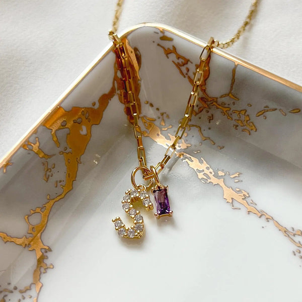 Zari Birthstone Initial Necklace